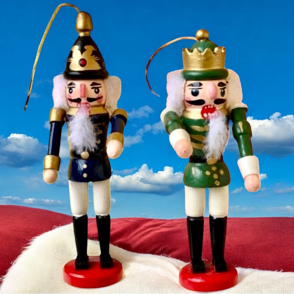 Vintage Christmas Ornaments Wood Nutcrackers ARMS MOVE Lot of 2